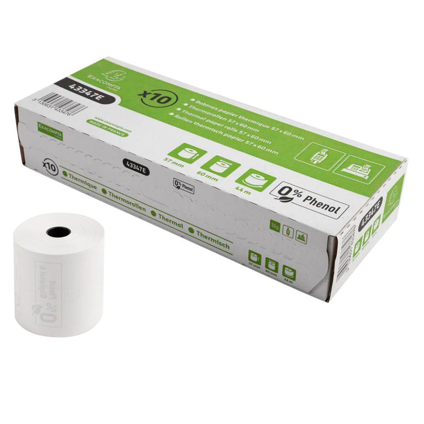 Exacompta Thermorollen 5,7 cm x 44,0 m | 43347E | 1 Pack = 10 Rollen