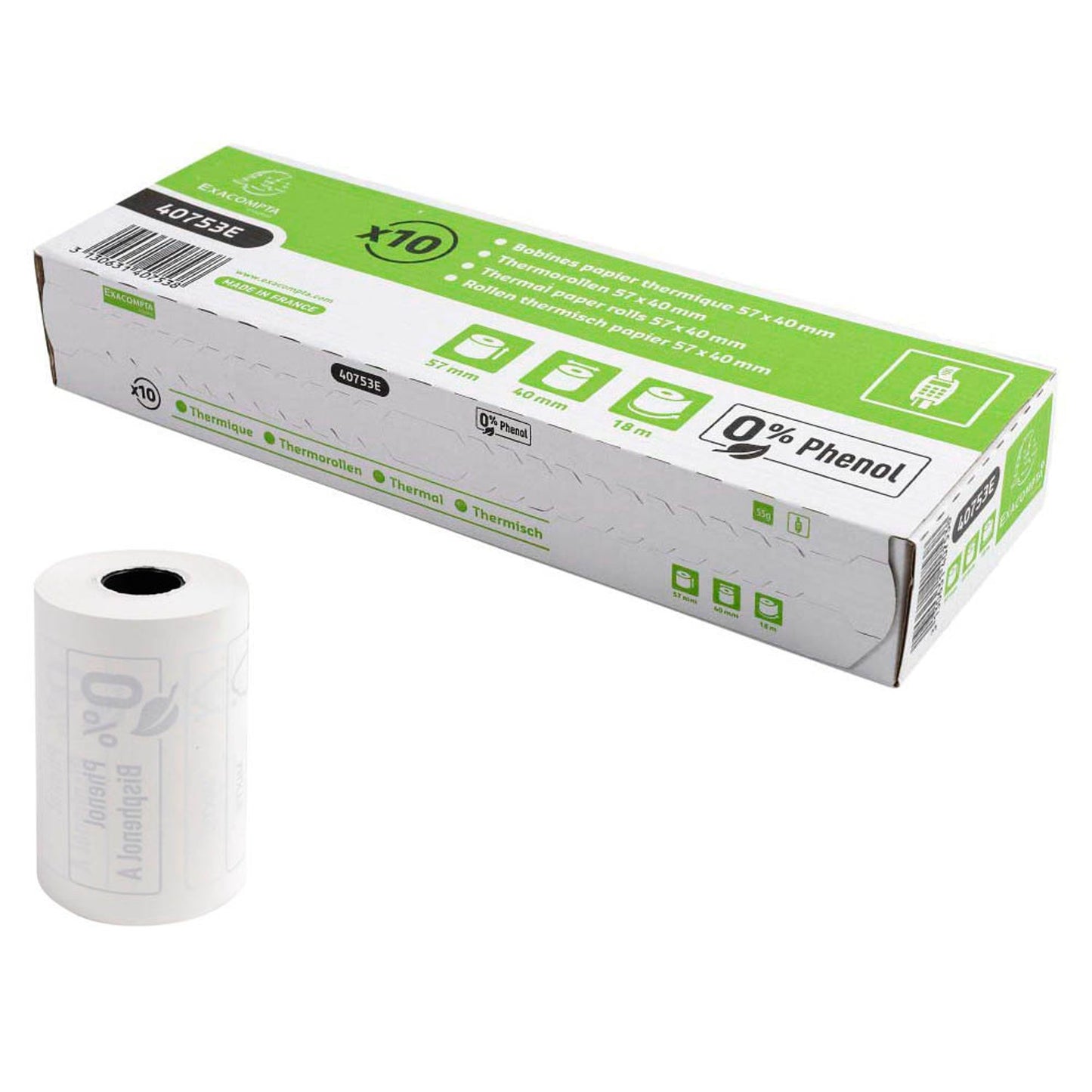 Exacompta Thermorollen 5,7 cm x 18,0 m | 40753E | 1 Pack = 10 Rollen
