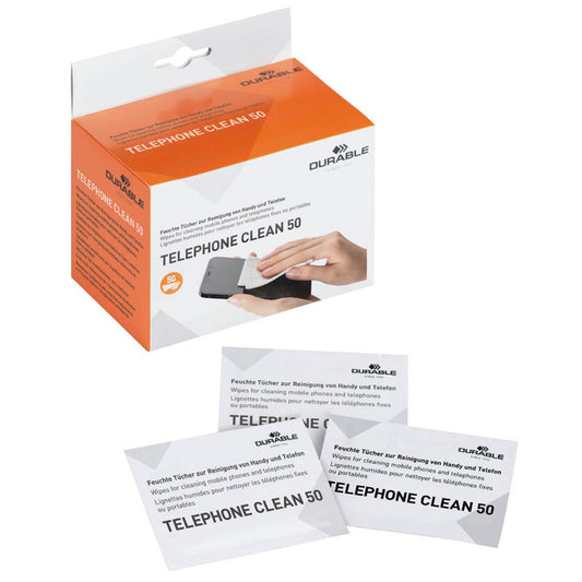 DURABLE Bildschirm-Reinigungstücher TELEPHONE CLEAN 50 weiß, 50 Tücher | 578502 | 1 Pack = 50 Tücher