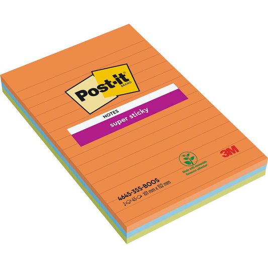 Post-it® Super Sticky Haftnotizen extrastark 46453SSA farbsortiert, 3 Blöcke | 7100234638 | 1 Pack = 3 Blöcke