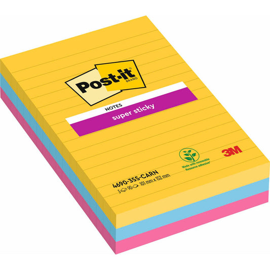 Post-it® Super Sticky Haftnotizen extrastark 46453SSA farbsortiert, 3 Blöcke | 7100234250 | 1 Pack = 3 Blöcke