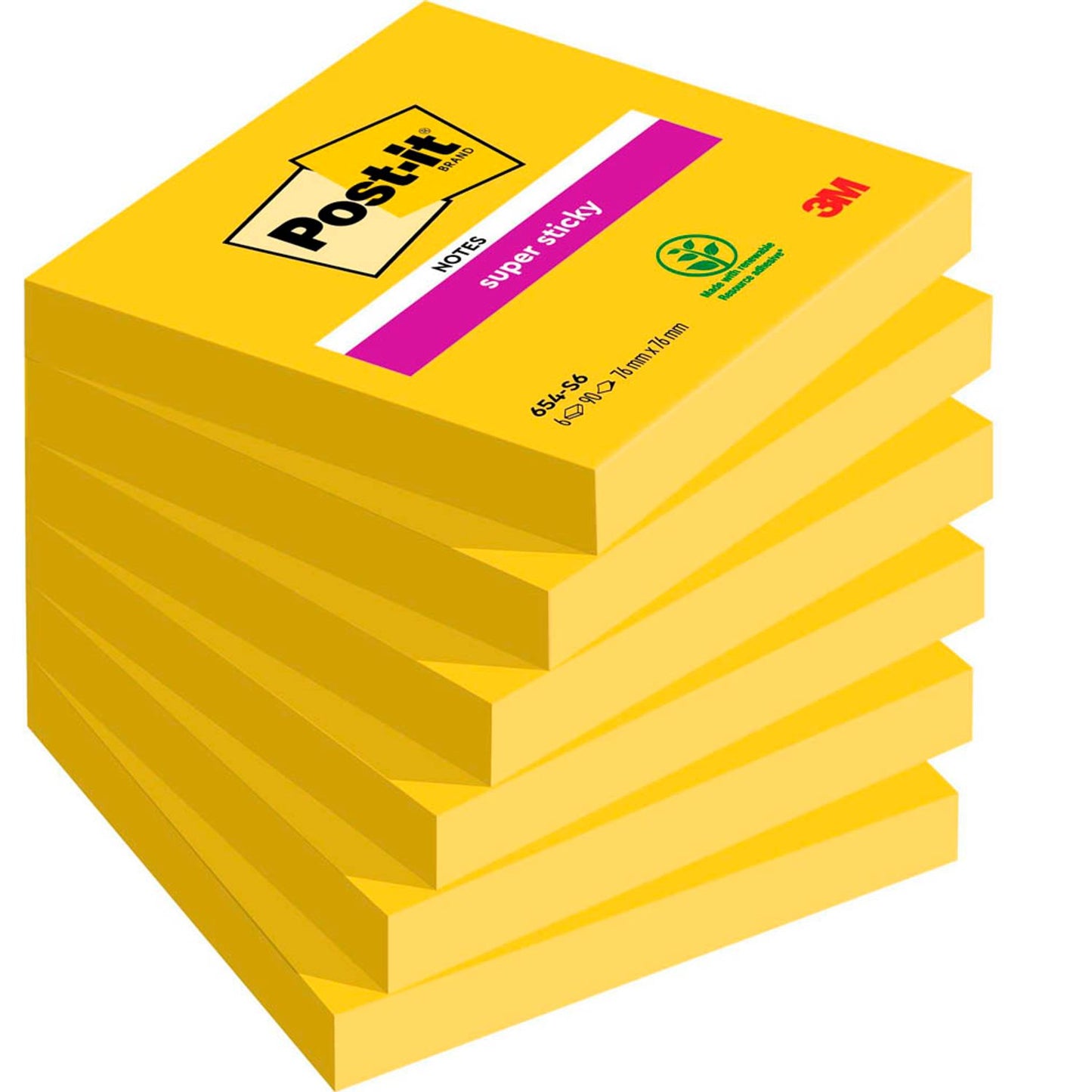 Post-it® Super Sticky Notes Haftnotizen extrastark 654-S6 gelb, 6 Blöcke | 7100174970 | 1 Pack = 6 Blöcke