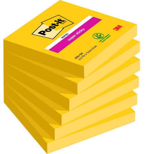 Post-it® Super Sticky Notes Haftnotizen extrastark 654-S6 gelb, 6 Blöcke | 7100174970 | 1 Pack = 6 Blöcke