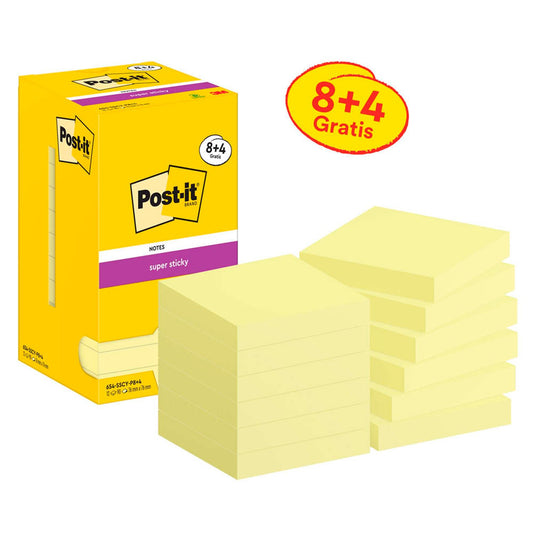 Post-it® + 4 GRATIS: Super Sticky Haftnotizen extrastark gelb, 8 Blöcke + GRATIS 4 Blöcke | 7100290174 | 1 Aktionspack = 8 Blöcke