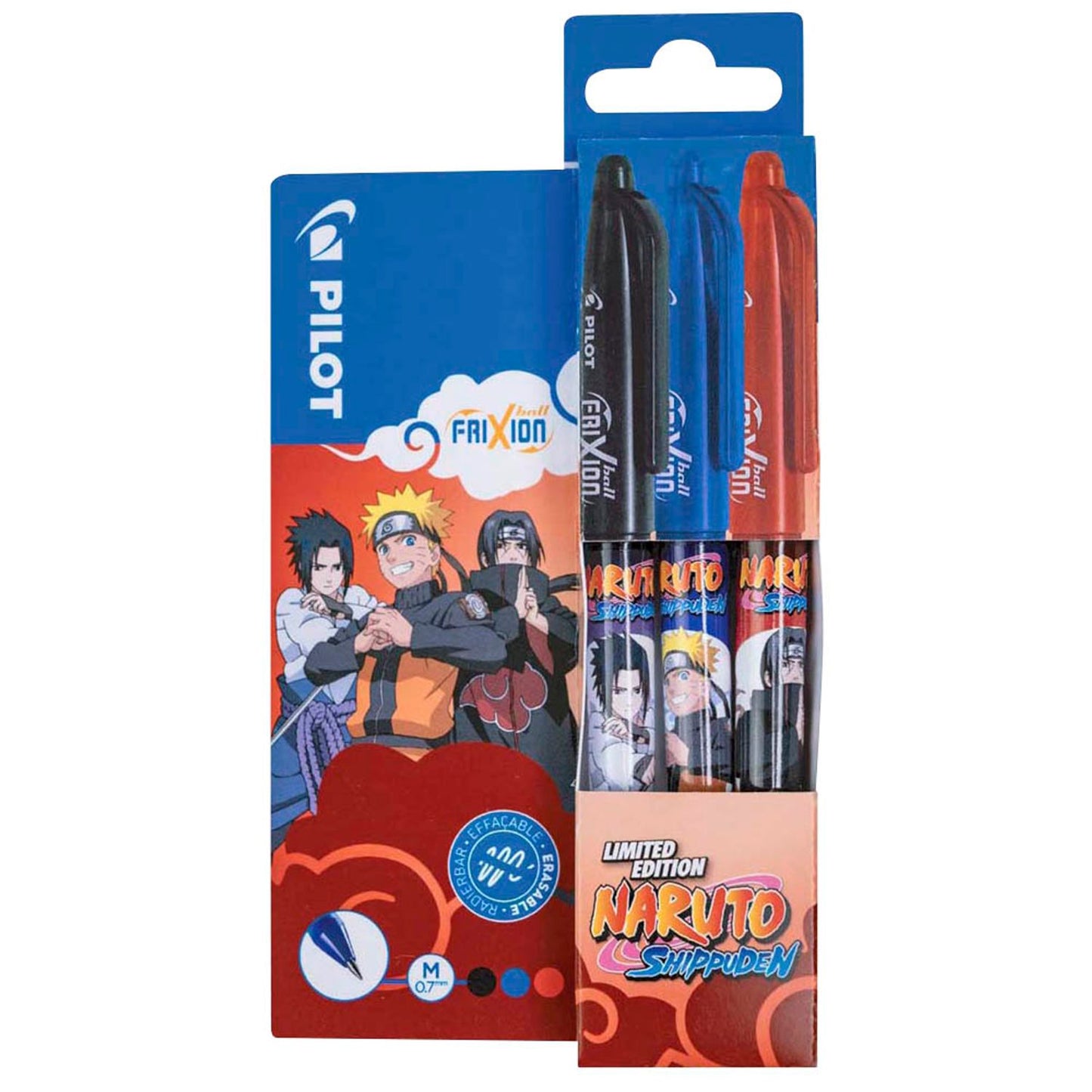 PILOT FRIXION Ball Naruto Tintenroller farbsortiert mit Muster 0,35 mm, Schreibfarbe: farbsortiert | BL-FR7-B-R-L-NR-S3 | 1 Set = 3 St.