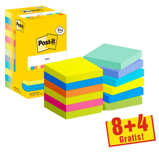 Post-it® + 4 GRATIS: Energetic Haftnotizen farbsortiert, 8 Blöcke + GRATIS 4 Blöcke | 7100290184 | 1 Aktionspack = 8 Blöcke