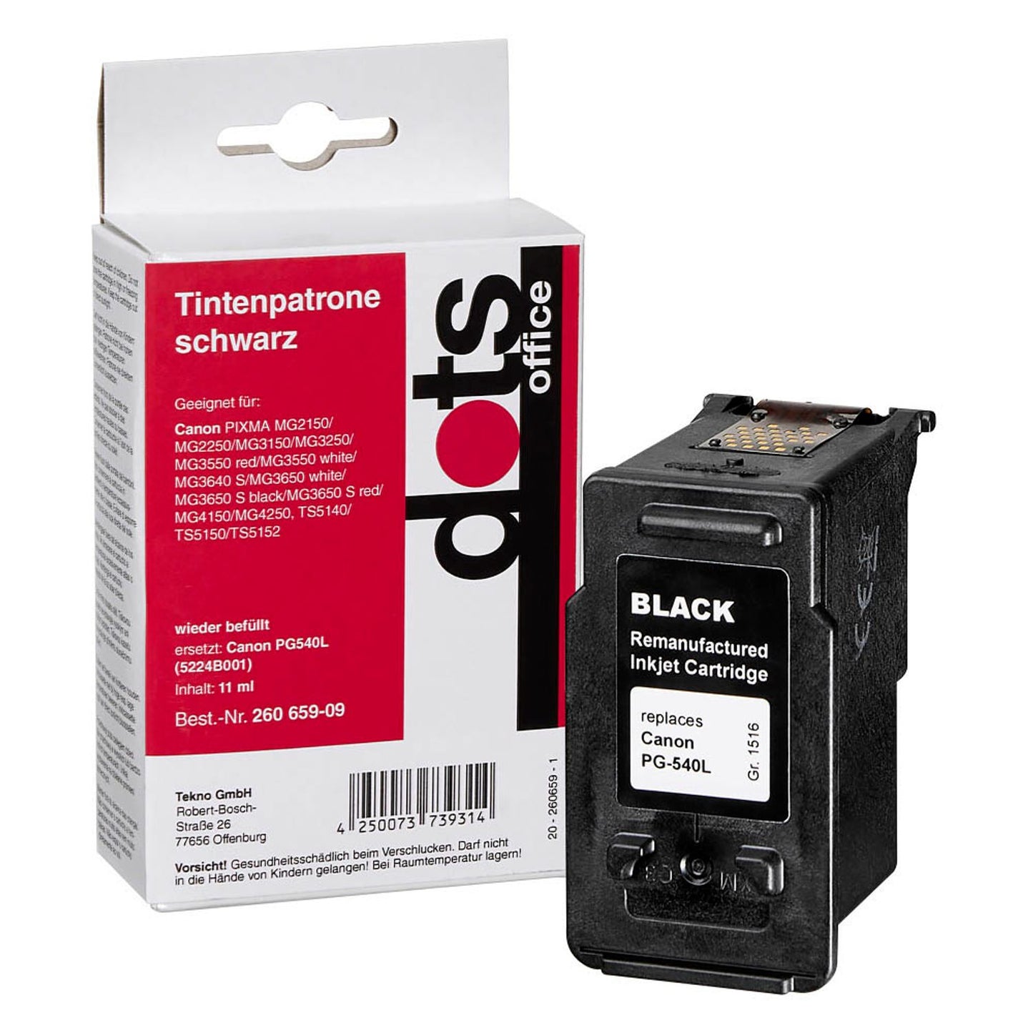 dots schwarz Druckerpatrone kompatibel zu Canon PG-540L | 1516,4401-DOTS