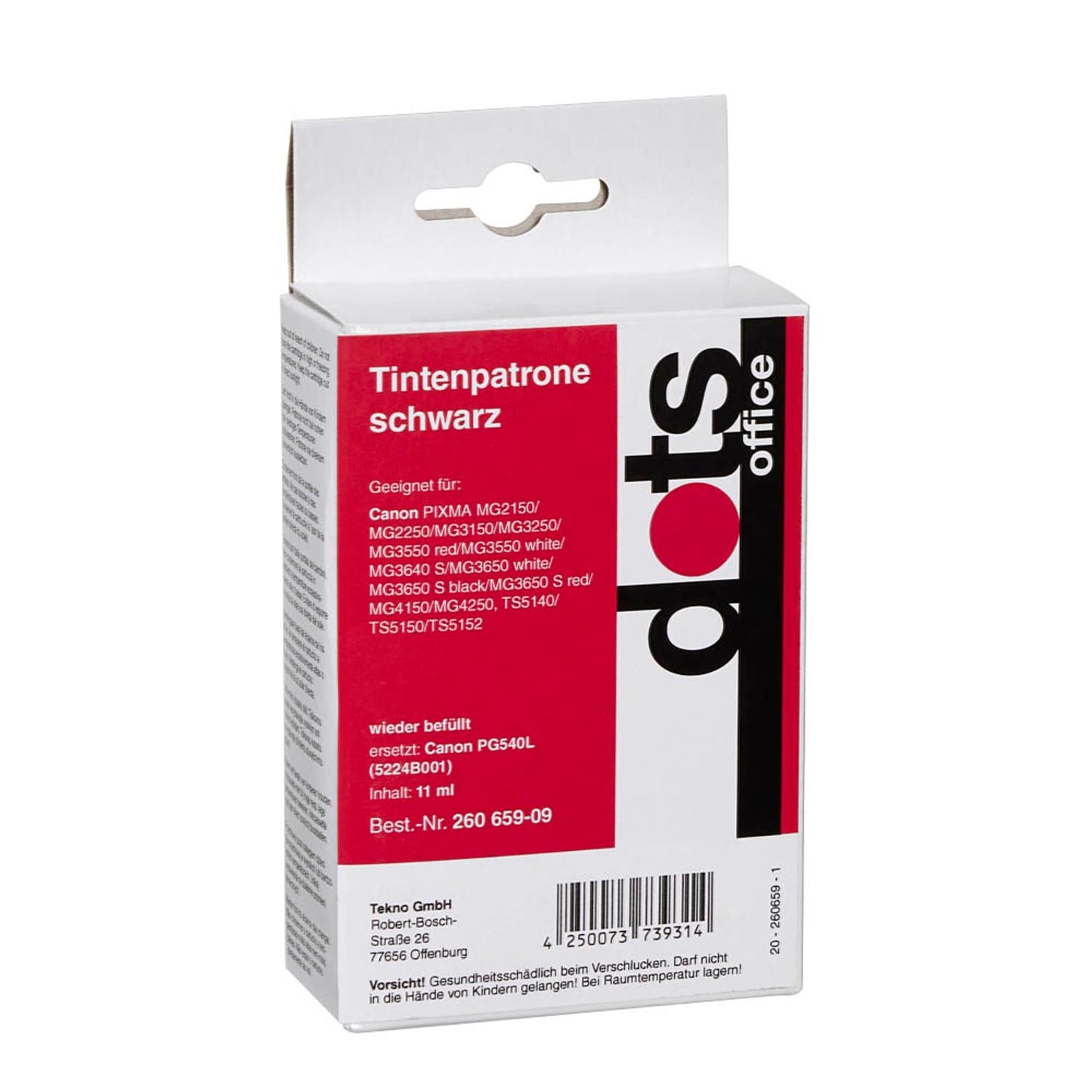 dots schwarz Druckerpatrone kompatibel zu Canon PG-540L | 1516,4401-DOTS