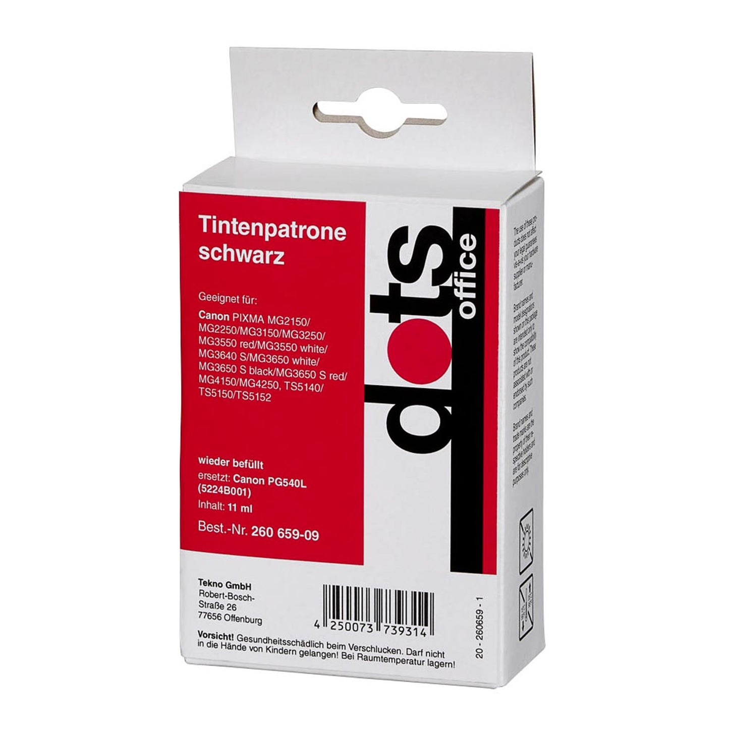 dots schwarz Druckerpatrone kompatibel zu Canon PG-540L | 1516,4401-DOTS