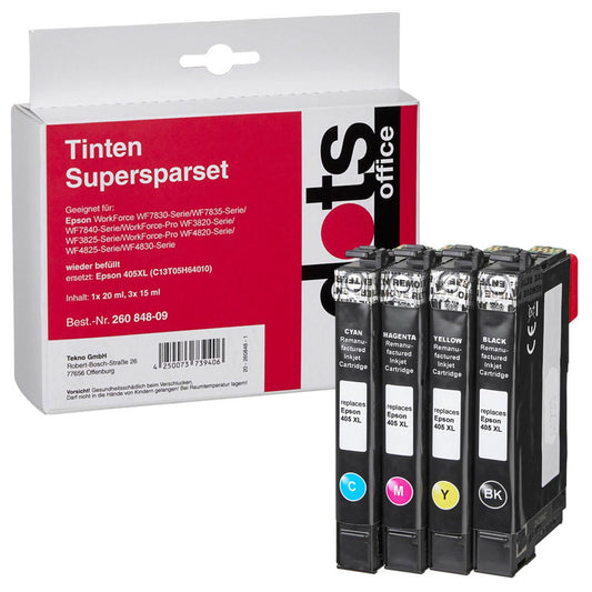 dots schwarz, cyan, magenta, gelb Druckerpatronen kompatibel zu EPSON 405XL BK/C/M/Y, 4er-Set | 1656,4005-DOTS | 1 Pack = 4 St.