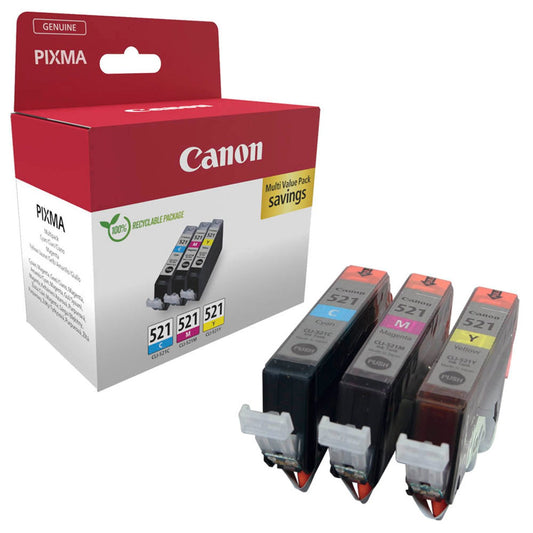 Canon CLI-521 C/M/Y cyan, magenta, gelb Druckerpatronen, 3er-Set | 2934B015 | 1 Pack = 3 St.