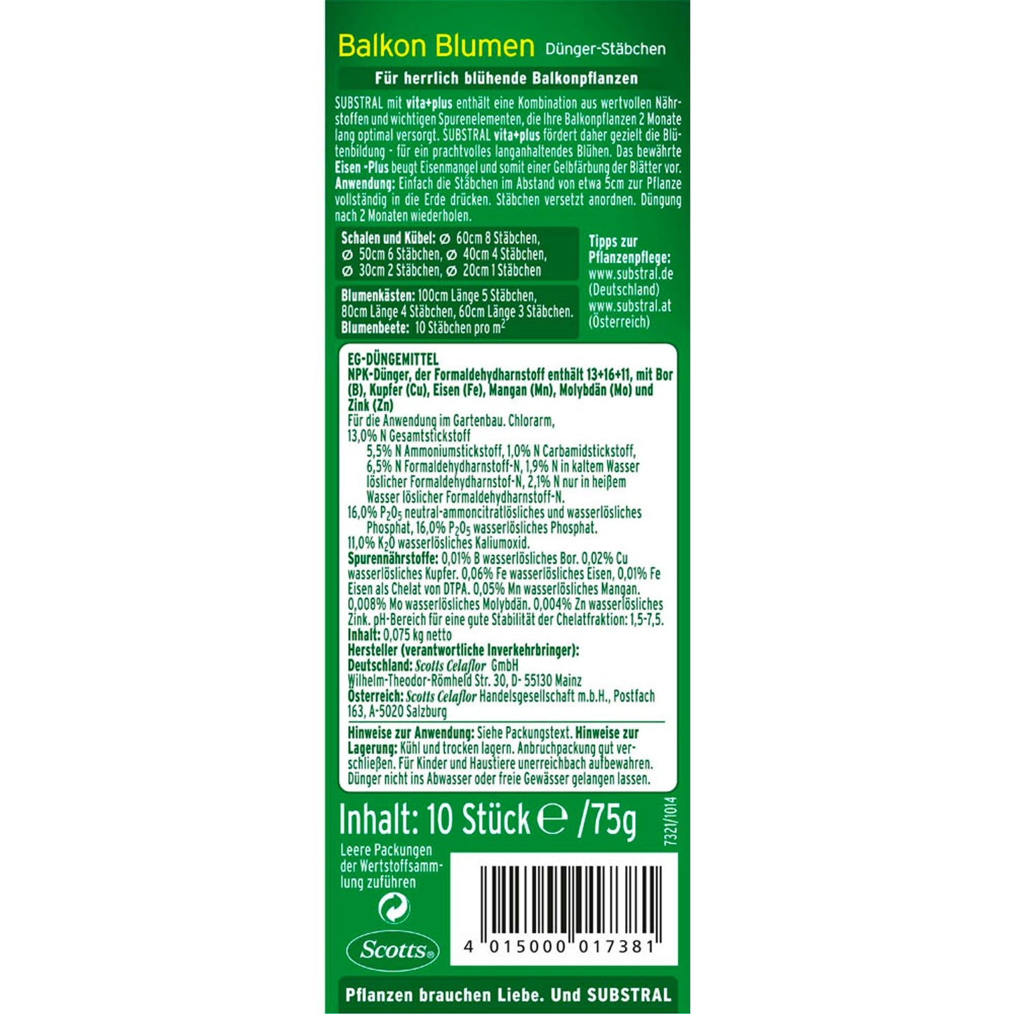 SUBSTRAL® Balkonblumen Düngerstäbchen | 7321