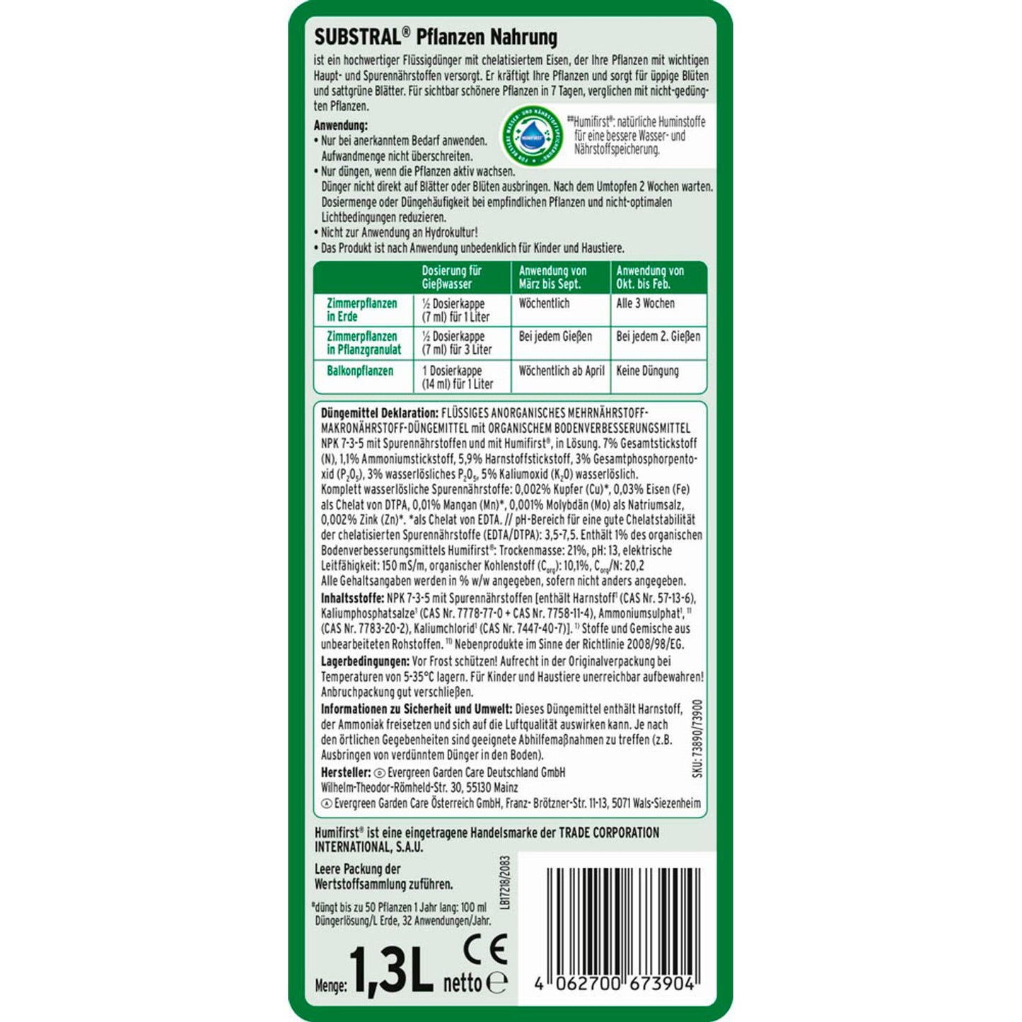SUBSTRAL® Pflanzen Nahrung Grünpflanzendünger 1,3 l | 73900