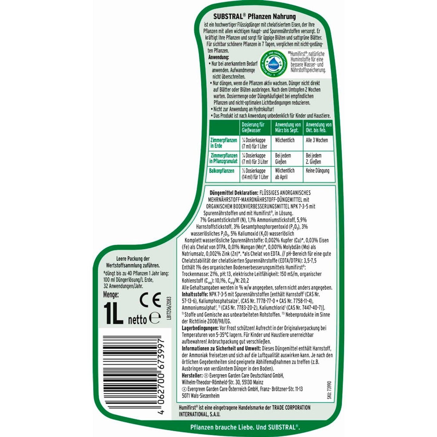 SUBSTRAL® Pflanzen Nahrung Grünpflanzendünger 1,0 l | 73990