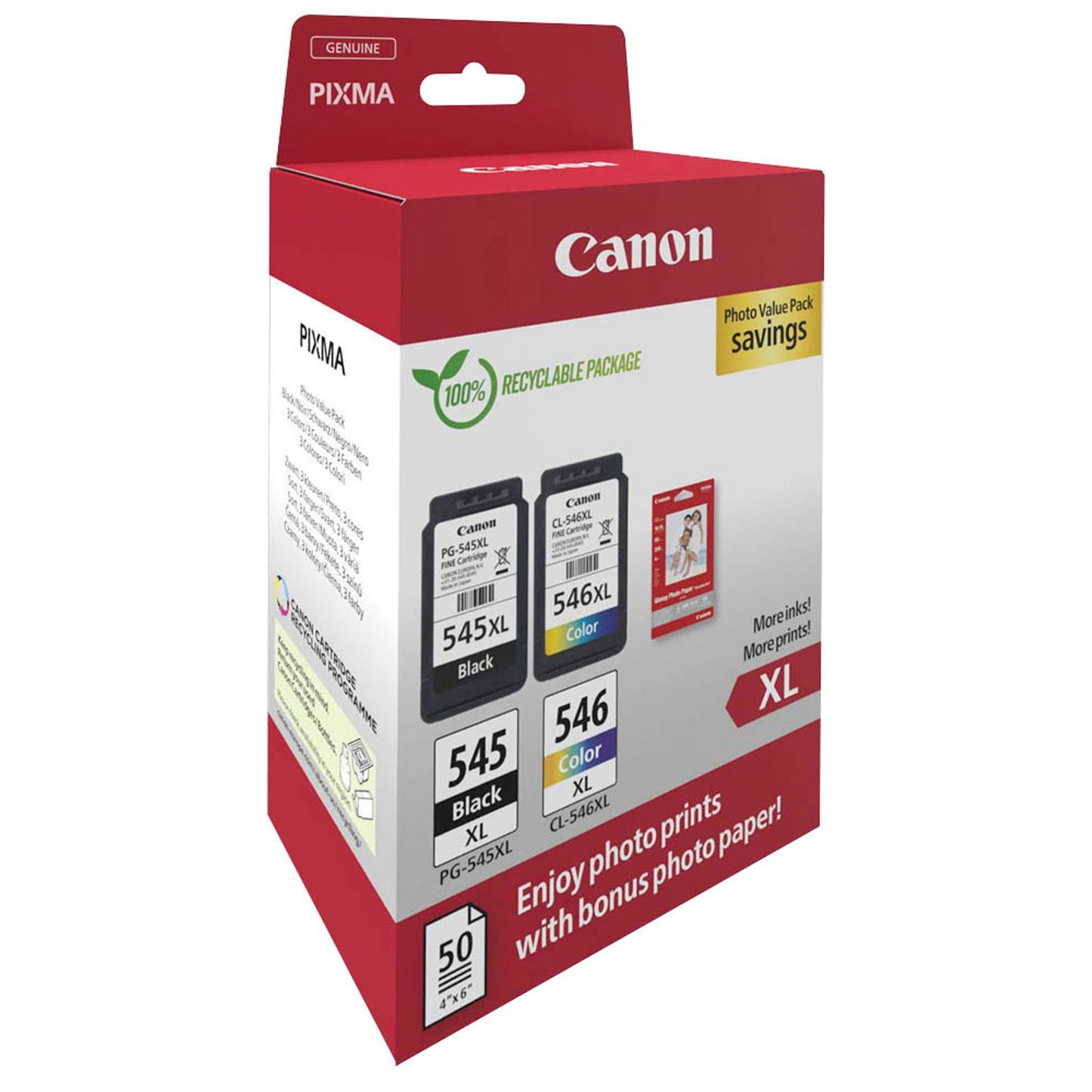 Canon PG-545 XL + CL-546 XL schwarz, color Druckköpfe + Fotopapier, 2er-Set | 8286B011 | 1 Set = 2 St.