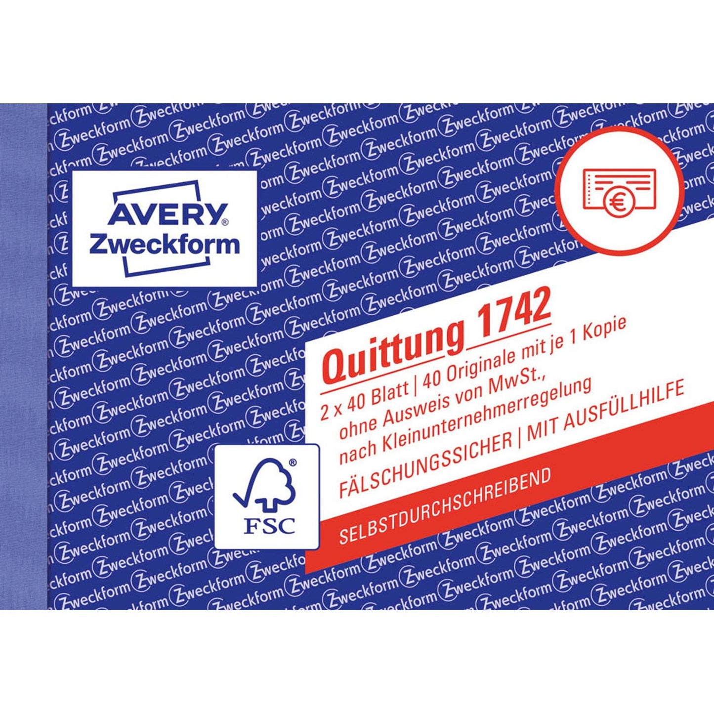 AVERY Zweckform Quittung für Kleinunternehmer (ohne MwSt.-Ausweis) Formularbuch | 1742