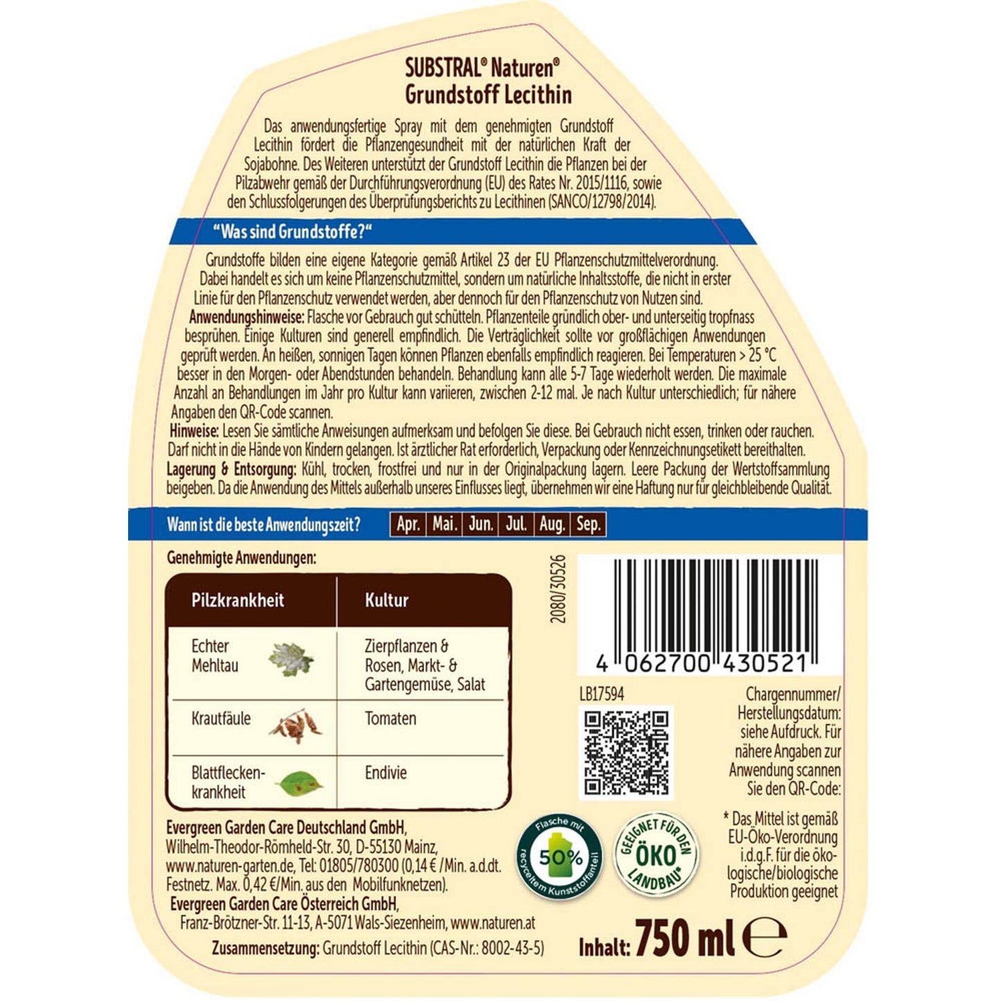SUBSTRAL® Naturen® Lecithin Spray Pflanzenspray 1,0 l | 30526