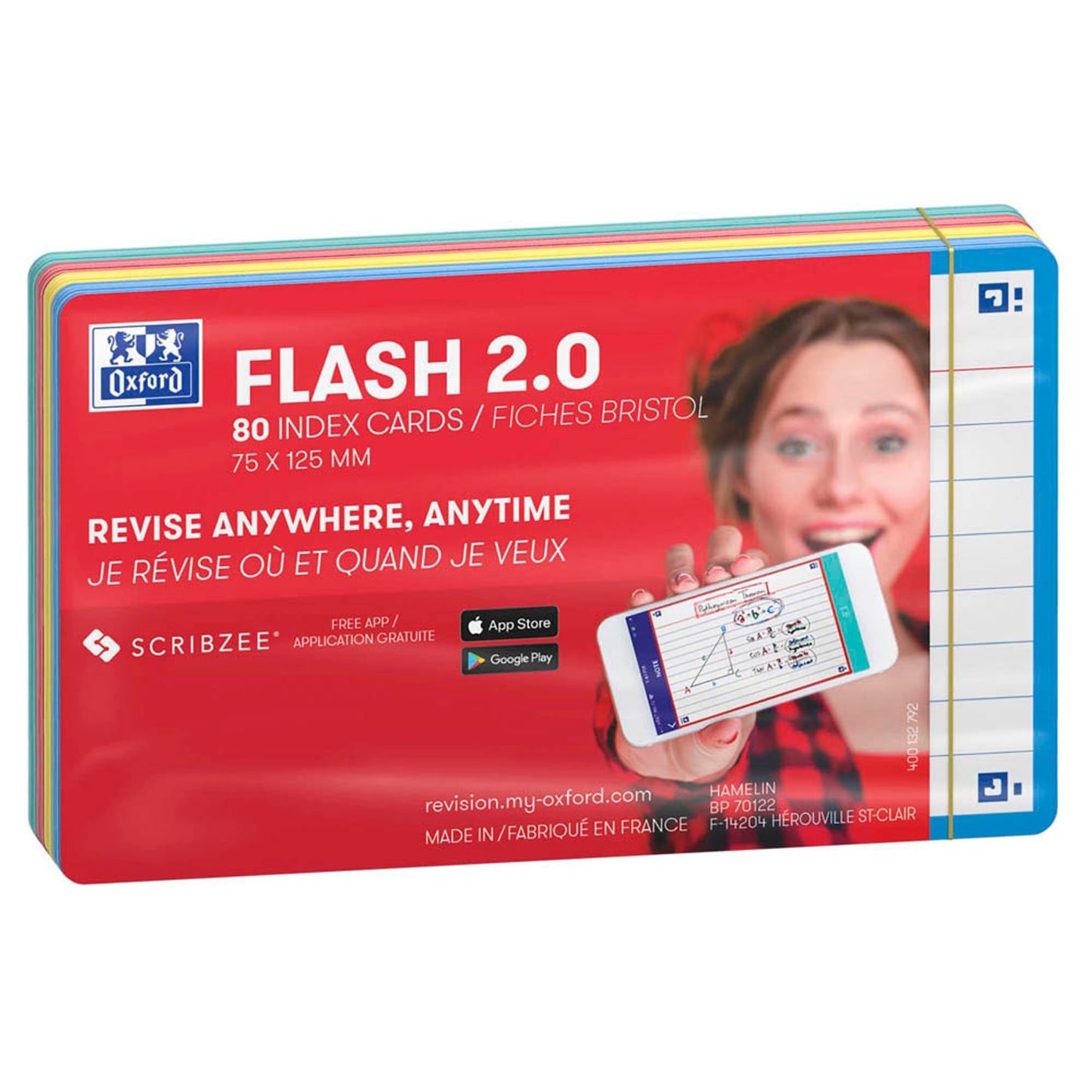 OXFORD Karteikarten FLASH 2.0 DIN A7 gelb, rot, türkis, mint liniert | 400137329 | 1 Pack = 80 St.
