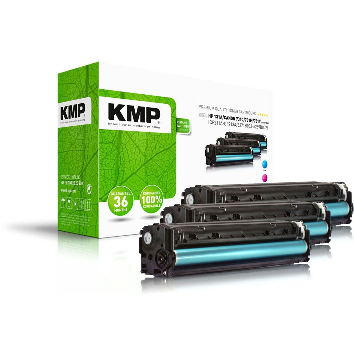 KMP H-T171CMY cyan, magenta, gelb Toner kompatibel zu HP 131A; Canon 731(U0SL1AM; 6271B002/6270B002/6269B002), 3er-Set | 1236,0030 | 1 Pack = 3 St.