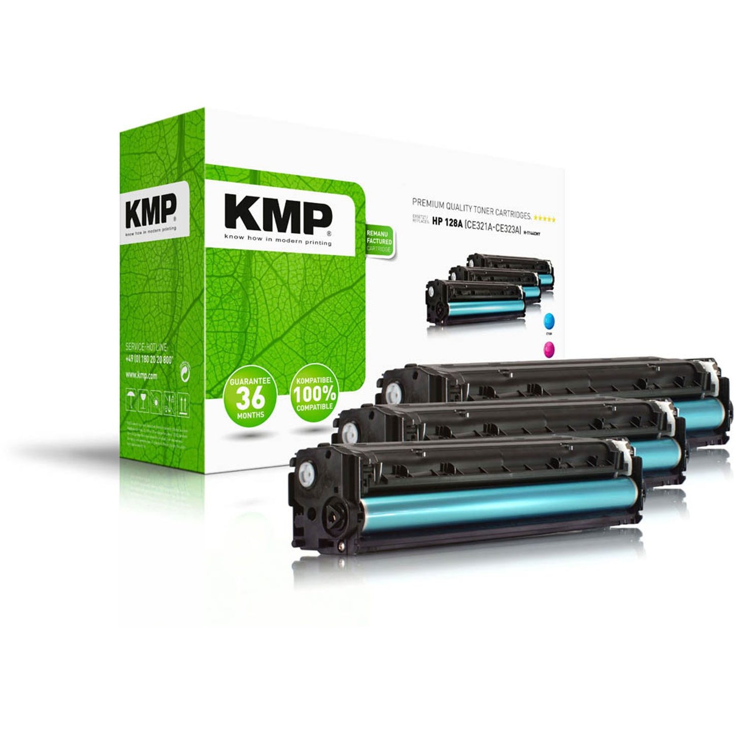 KMP H-T144CMY cyan, magenta, gelb Toner kompatibel zu HP 128A (CF371AM), 3er-Set | 1227,0030 | 1 Pack = 3 St.