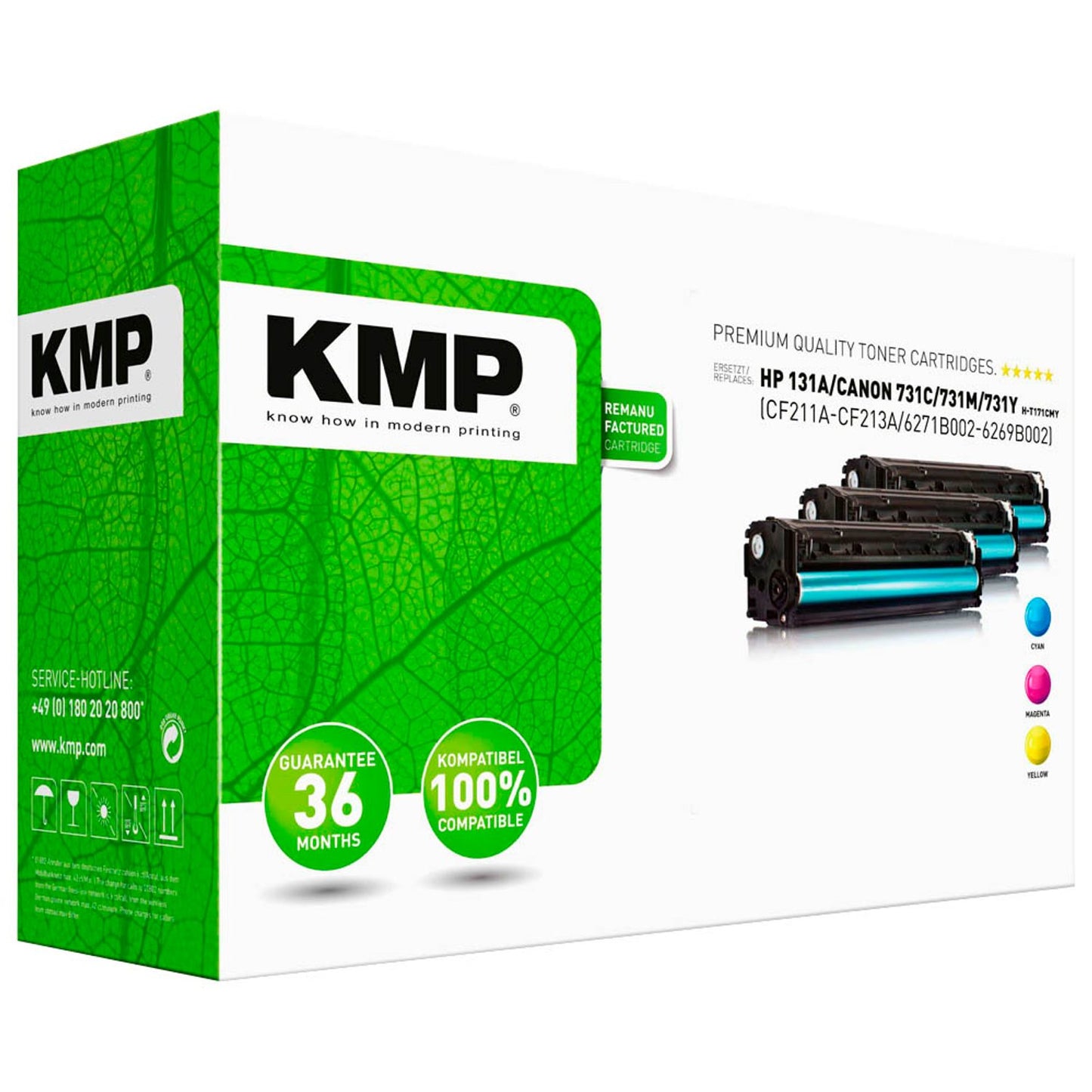 KMP H-T171CMY cyan, magenta, gelb Toner kompatibel zu HP 131A; Canon 731(U0SL1AM; 6271B002/6270B002/6269B002), 3er-Set | 1236,0030 | 1 Pack = 3 St.