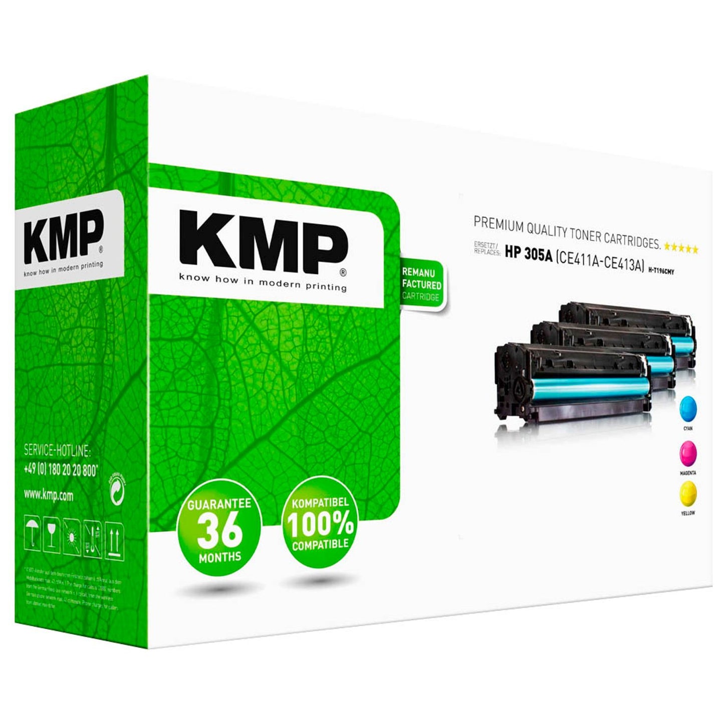 KMP H-T196CMY cyan, magenta, gelb Toner kompatibel zu HP 305A (CF370AM), 3er-Set | 1233,0030 | 1 Pack = 3 St.