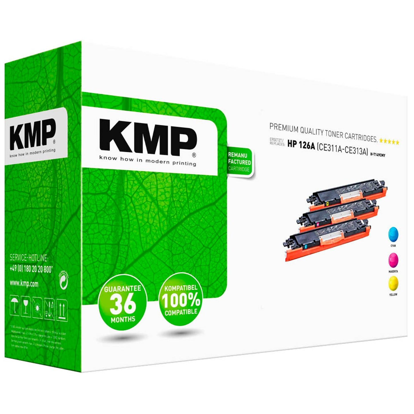 KMP H-T149CMY cyan, magenta, gelb Toner kompatibel zu HP 126A (CF341A), 3er-Set | 1226,0030 | 1 Pack = 3 St.