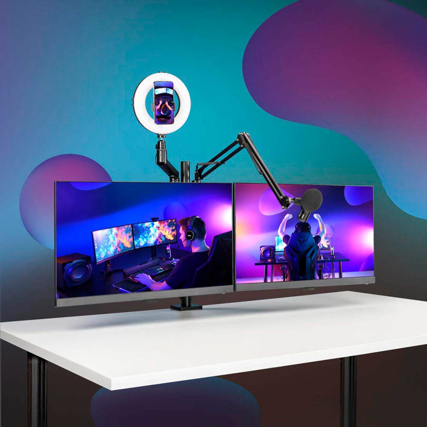 hama Monitor-Halterung 0000 schwarz für 2 Monitore, Tischklemme | 4663