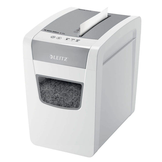 LEITZ IQ Slim Office Aktenvernichter mit Partikelschnitt P-4, 4 x 28 mm, bis , weiß | 80980000