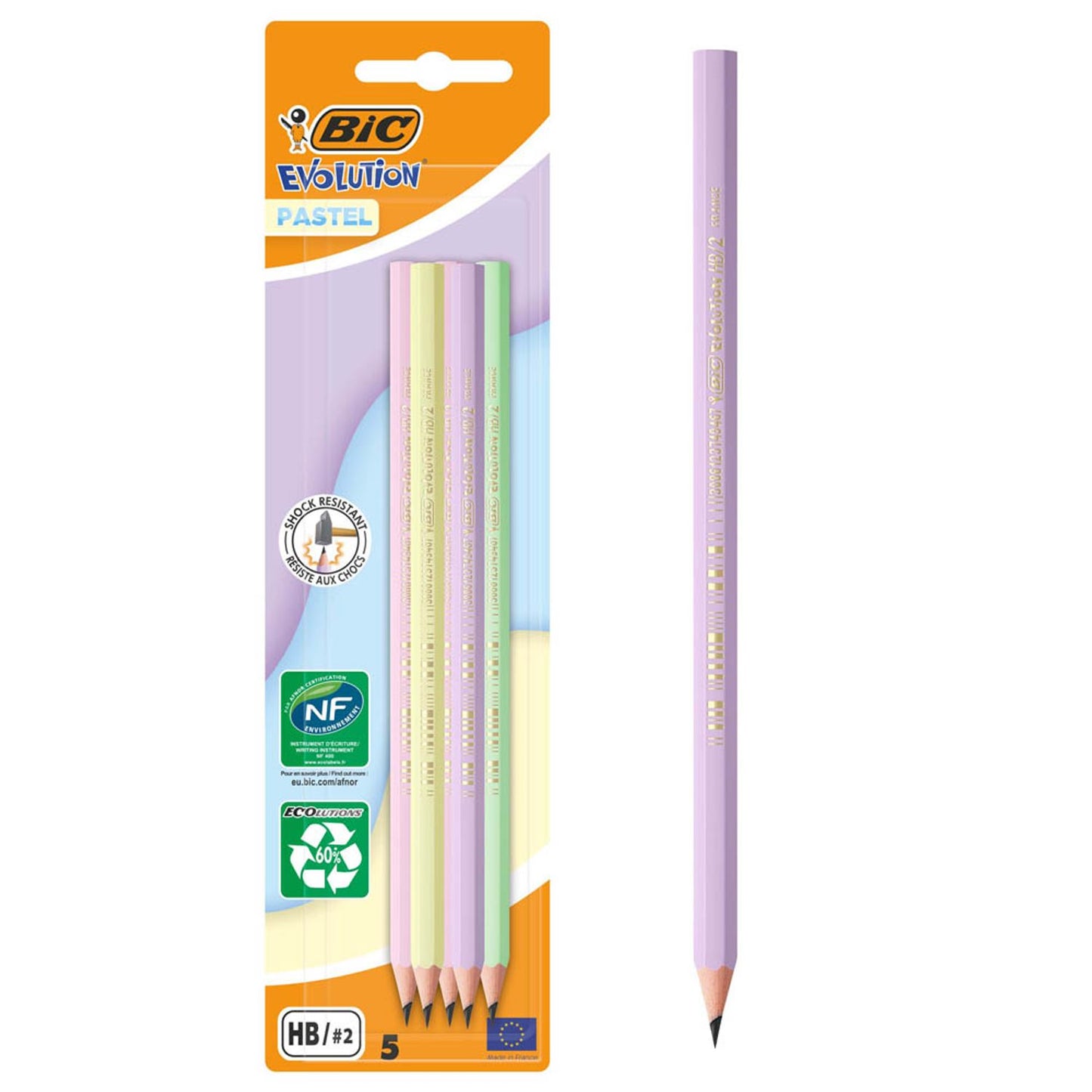 BIC EVOLUTION PASTEL Bleistifte HB 2x lila, grün, gelb, rosa | 518980 | 1 Pack = 5 St.