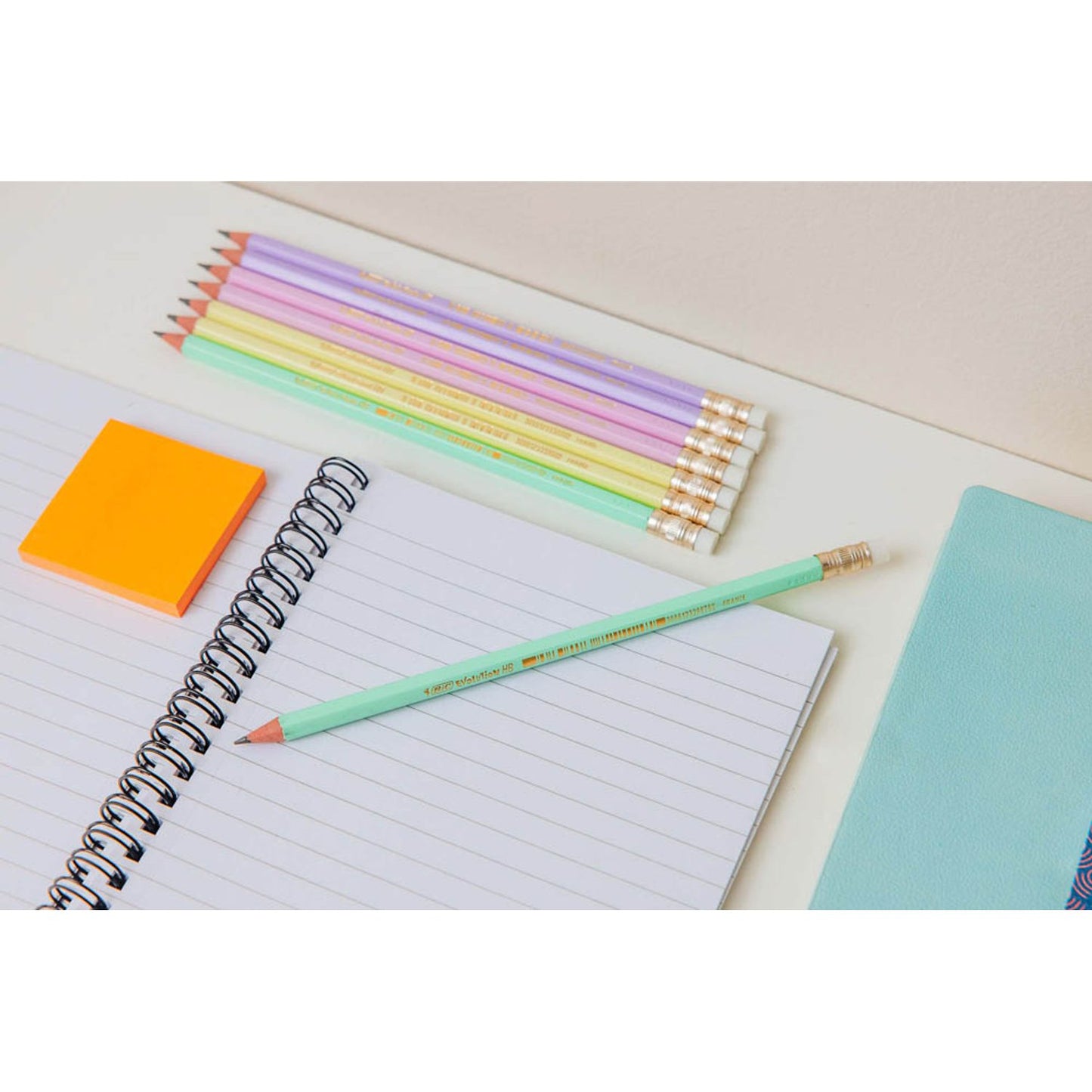 BIC EVOLUTION PASTEL Bleistifte HB rosa, lila, grün, gelb mit Radierer | 518306 | 1 Pack = 10 St.