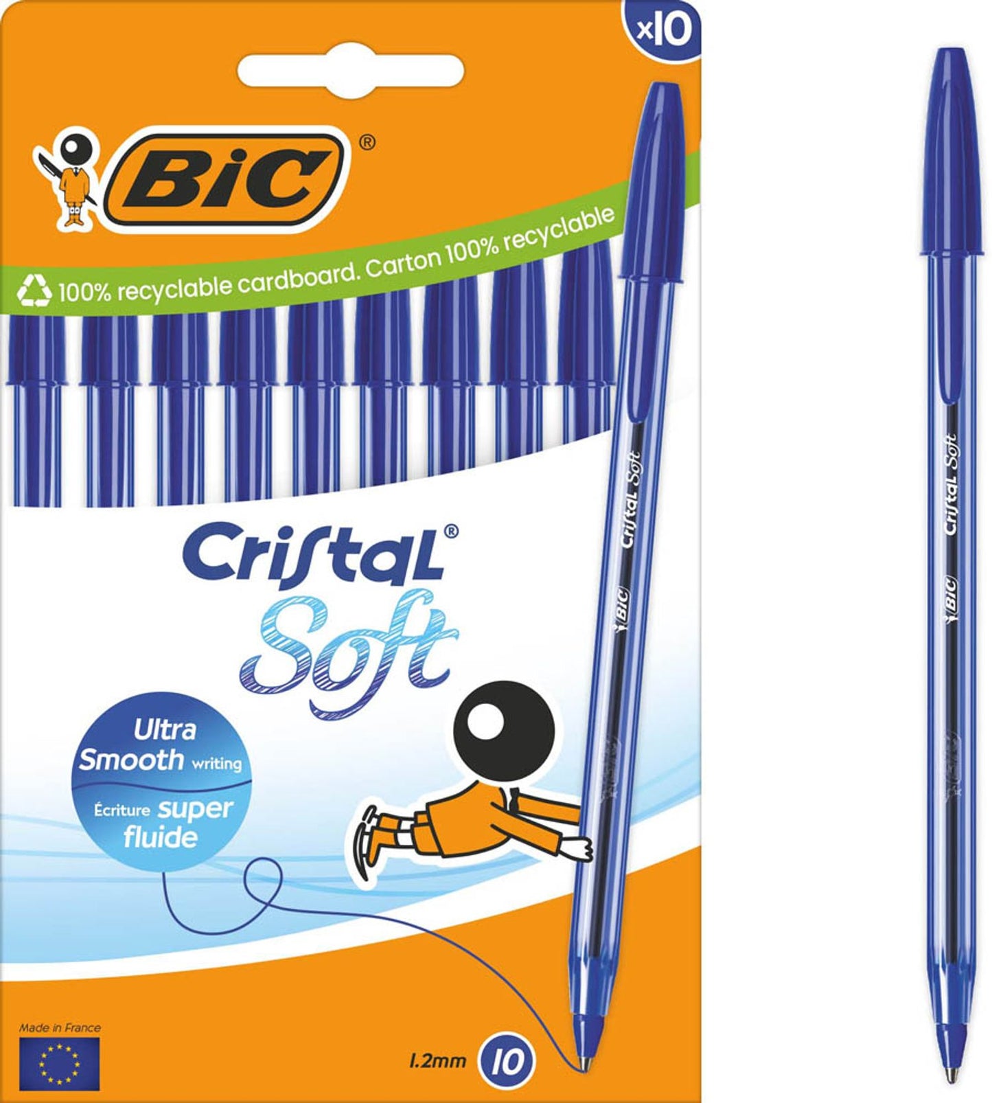 BIC Kugelschreiber Cristal Soft transparent, Schreibfarbe:, 10 St.