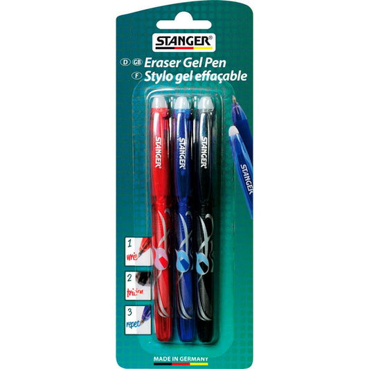 STANGER Eraser Tintenroller-Set rot, blau, schwarz 0,7 mm, Schreibfarbe: farbsortiert | 18000300079 | 1 Pack = 3 St.