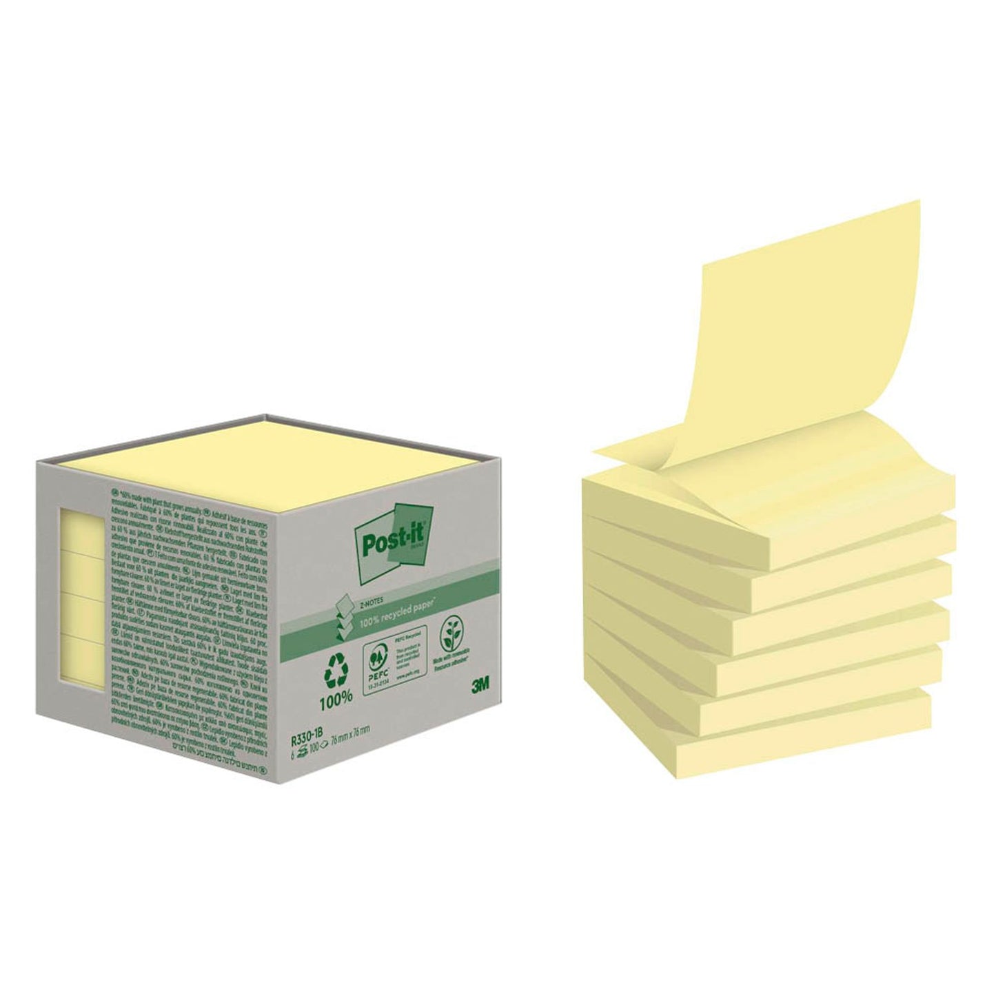 Post-it® Recycling Z-Notes Haftnotizen R3301B gelb, 6 Blöcke | R330-1B | 1 Pack = 6 Blöcke