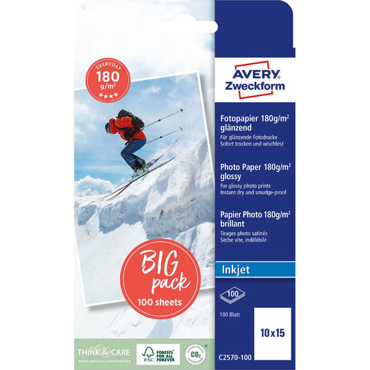 AVERY Zweckform Fotopapier 10,0 x 15,0 cm glänzend 180 g/qm | C2570-100 | 1 Pack = 100 Blatt
