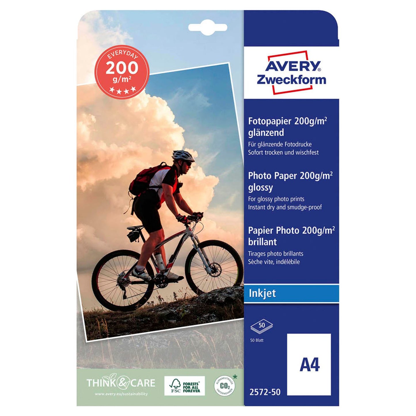 AVERY Zweckform Fotopapier DIN A4 hochglänzend 200 g/qm | 2572-50 | 1 Pack = 50 Blatt