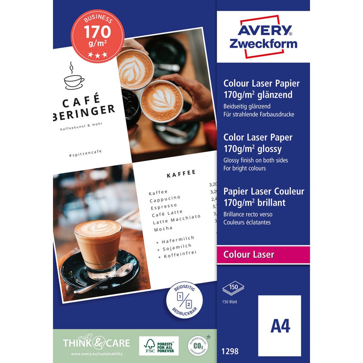 AVERY Zweckform Fotopapier DIN A4 glänzend 170 g/qm | 1298 | 1 Pack = 150 Blatt