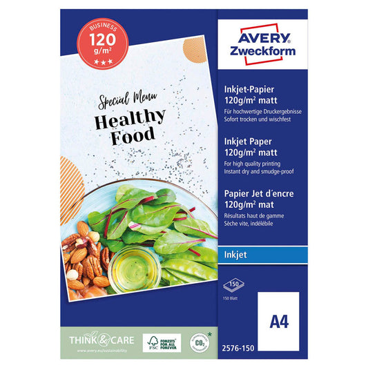 AVERY Zweckform Fotopapier DIN A4 matt 120 g/qm | 2576-150 | 1 Pack = 150 Blatt