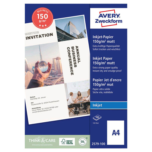 AVERY Zweckform Fotopapier DIN A4 matt 150 g/qm | 2579-100 | 1 Pack = 100 Blatt