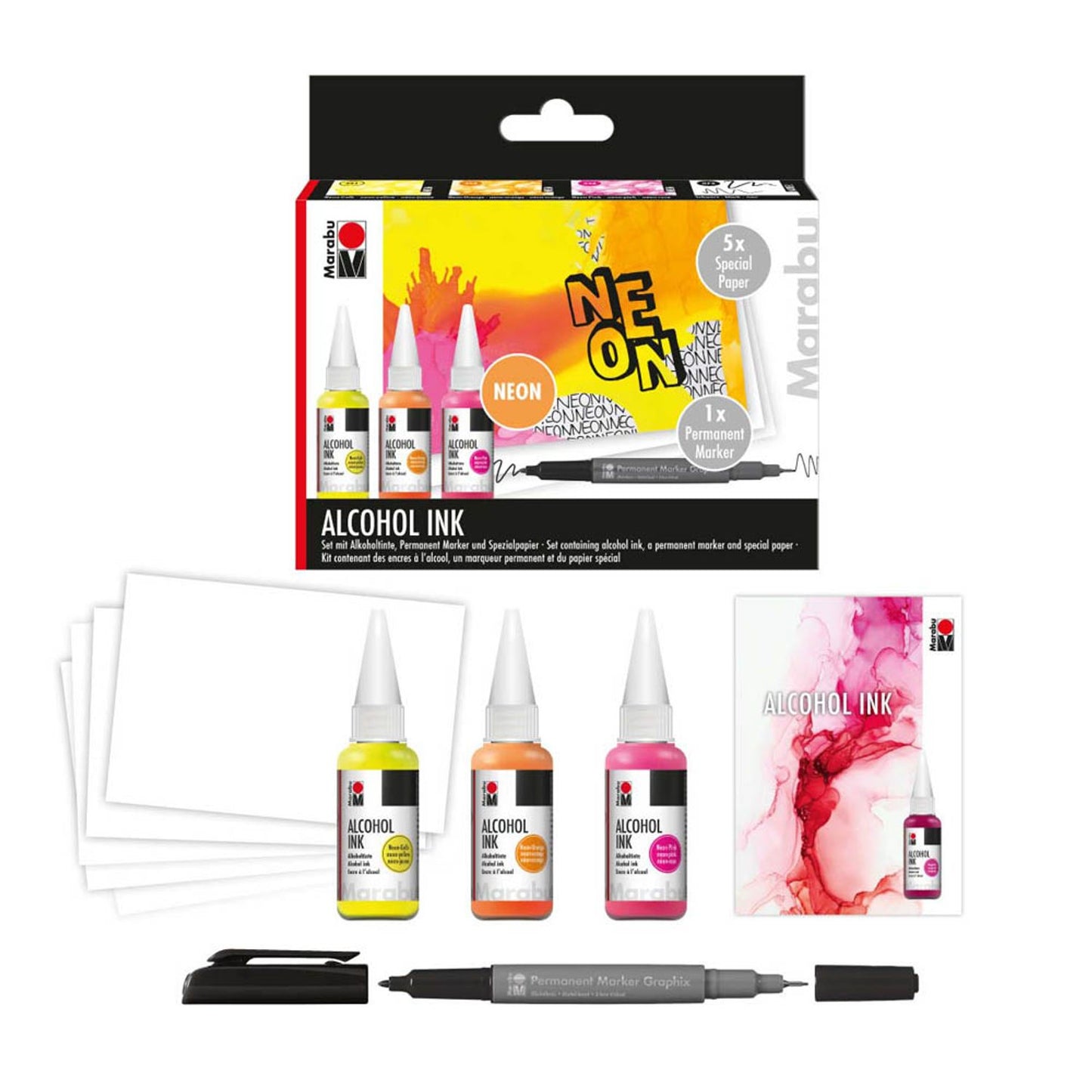 Marabu Neon Alkoholtinten-Set farbsortiert | 10262713 | 1 Pack = 3 St.