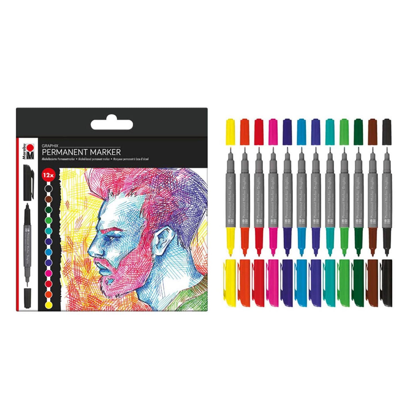 Marabu Graphix Significant Permanentmarker-Set farbsortiert 1,0 - 2,0 mm | 10128931 | 1 Pack = 12 St.
