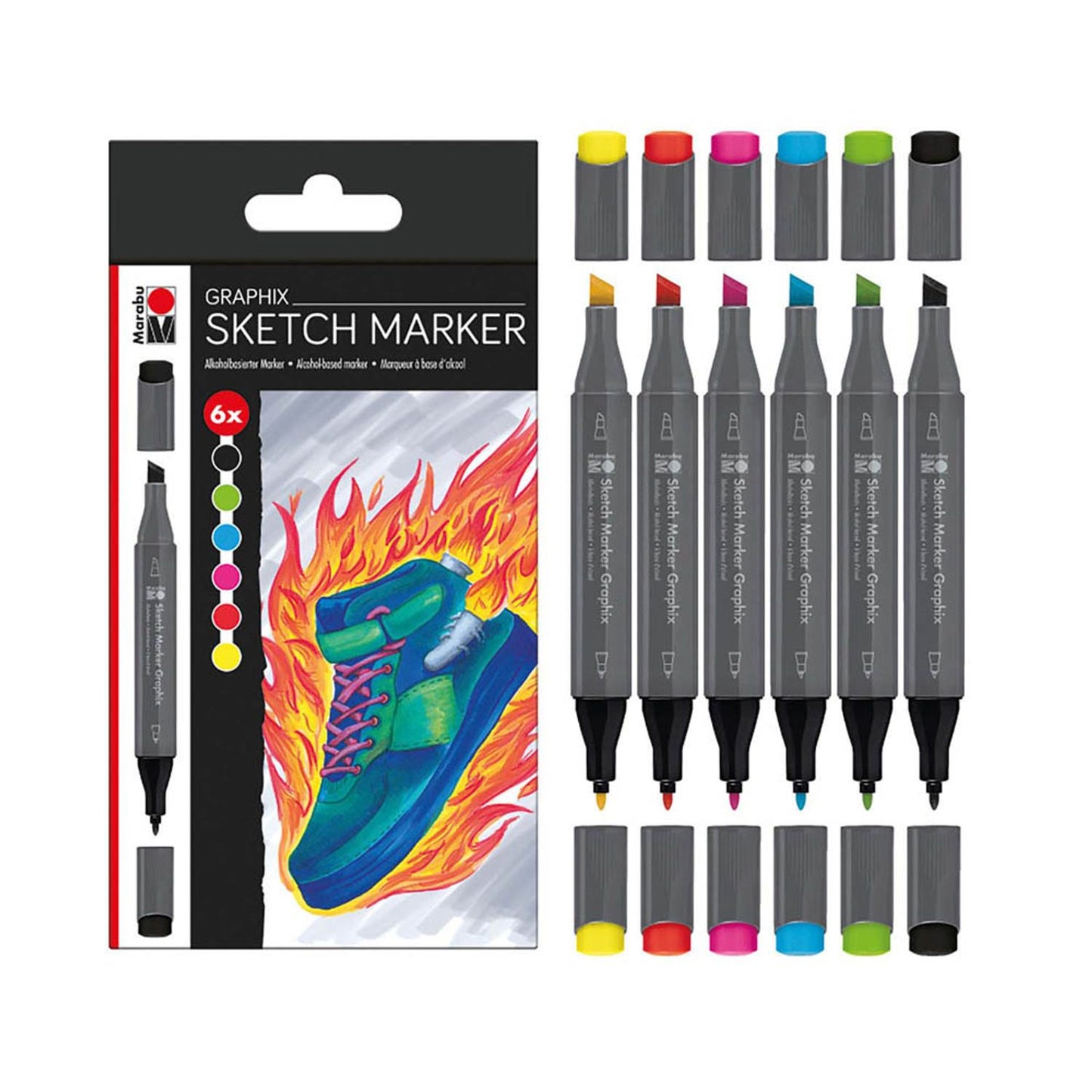 Marabu Graphix Sketch Filzstifte farbsortiert | 10128936 | 1 Pack = 6 St.