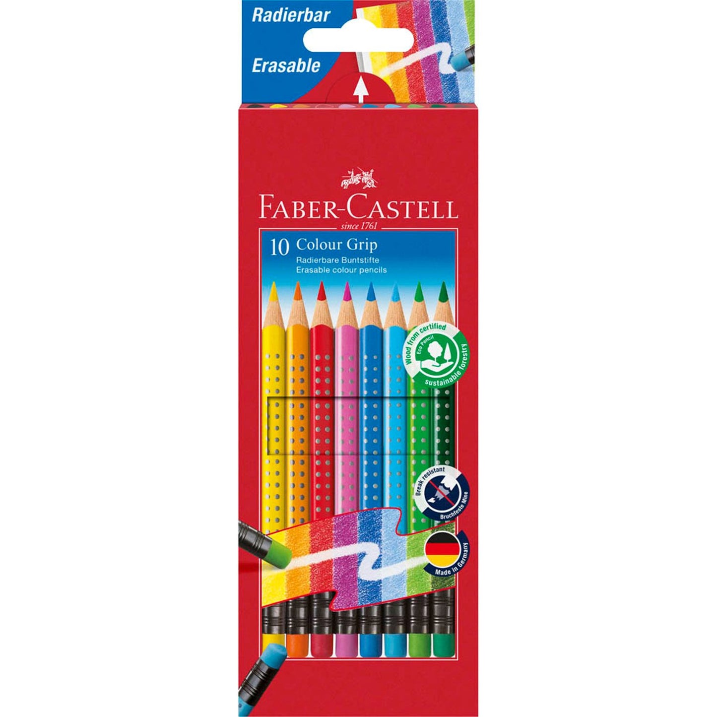 FABER-CASTELL Radierbare Grip Buntstifte farbsortiert | 116613 | 1 Pack = 10 St.