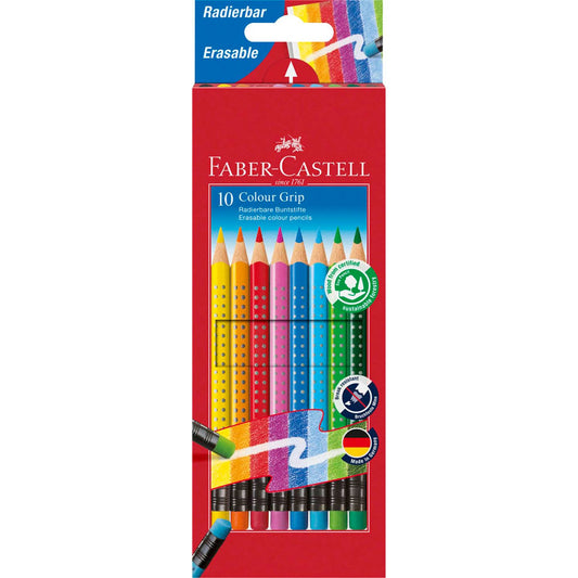 FABER-CASTELL Radierbare Grip Buntstifte farbsortiert | 116613 | 1 Pack = 10 St.