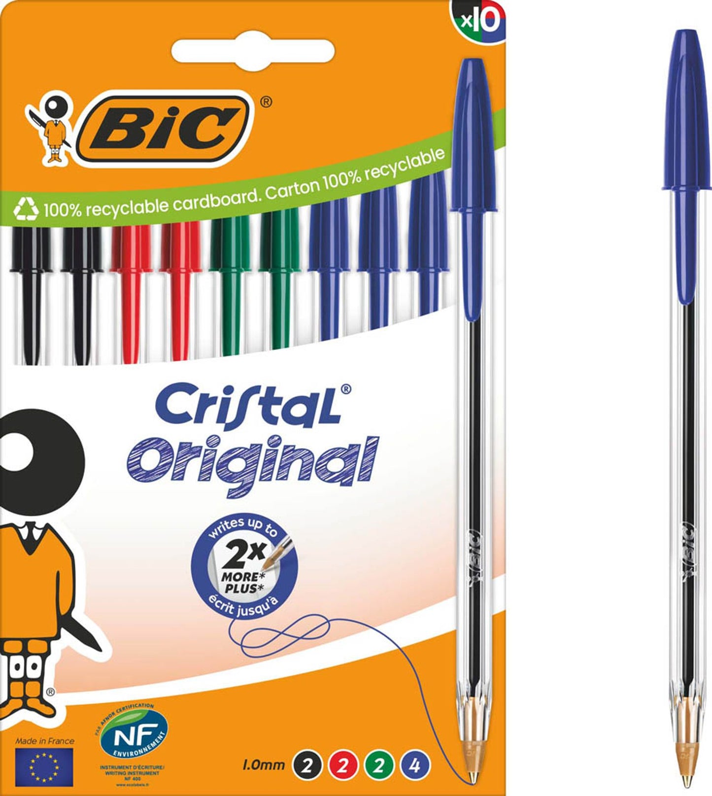 BIC Kugelschreiber Cristal Original transparent, Schreibfarbe: farbsortiert, 10 St.