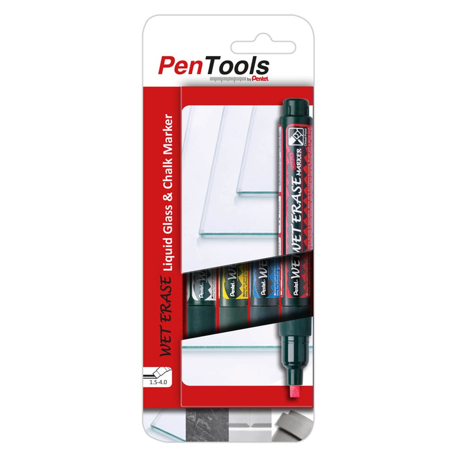 Pentel Wet Erase Kreidemarker farbsortiert 1,5 - 4,0 mm | SMW26-PRO4MX1EU | 1 Pack = 4 St.