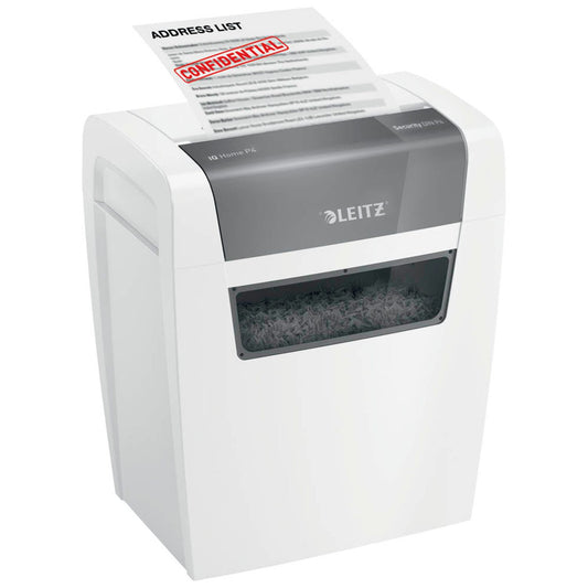 LEITZ IQ Home Aktenvernichter mit Partikelschnitt P-4, 4 x 28 mm, bis , weiß | 80340000