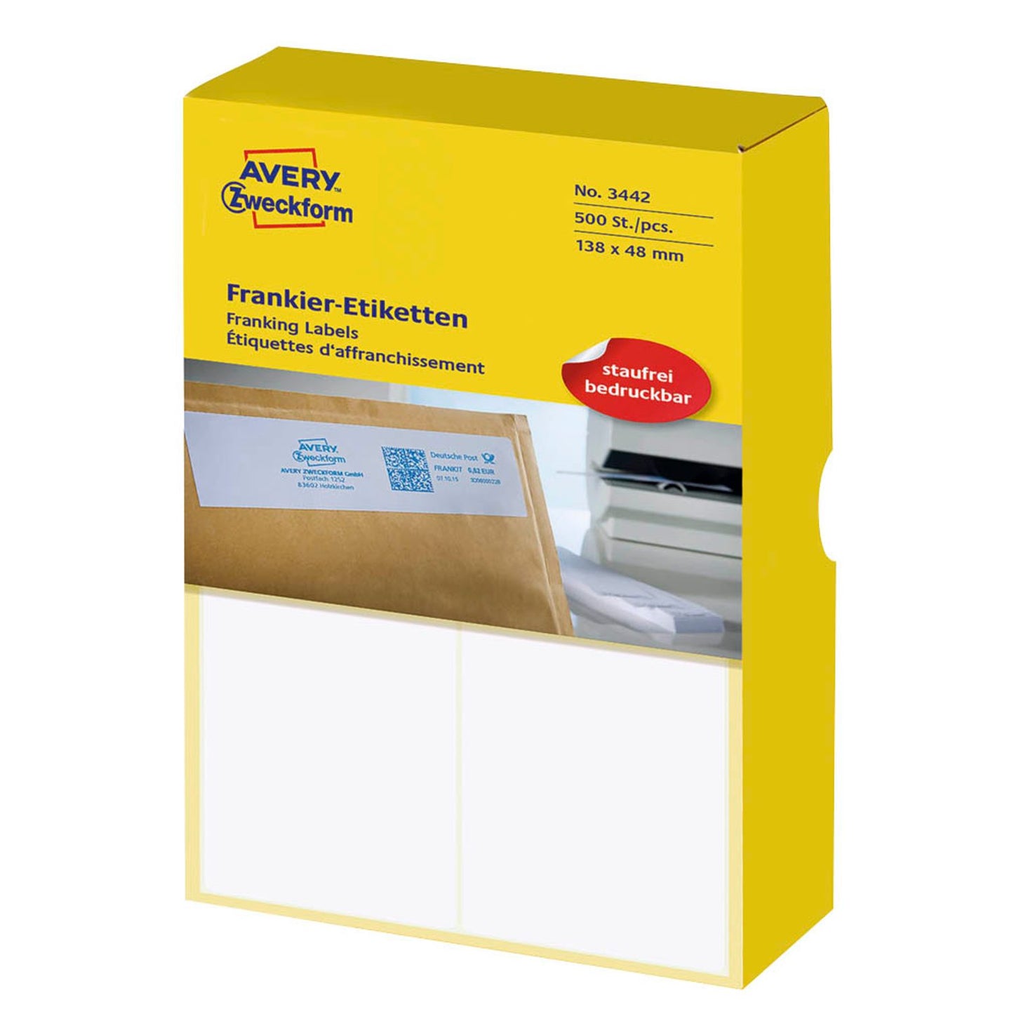 AVERY Zweckform Frankieretiketten weiß 138,0 x 48,0 mm | 3442 | 1 Pack = 500 Etiketten