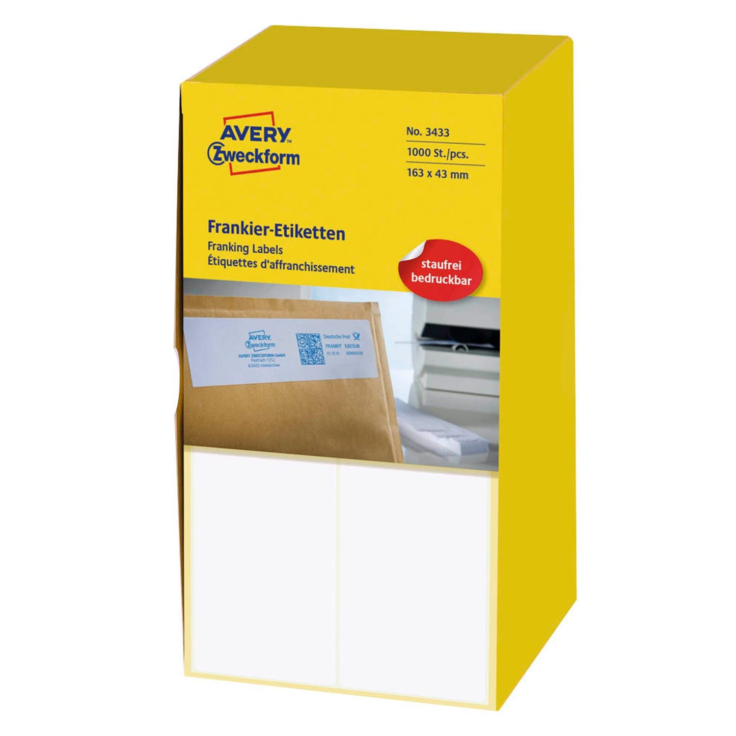 AVERY Zweckform Frankieretiketten weiß 163,0 x 43,0 mm | 3433 | 1 Pack = 1.000 Etiketten