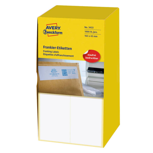AVERY Zweckform Frankieretiketten weiß 163,0 x 43,0 mm | 3433 | 1 Pack = 1.000 Etiketten